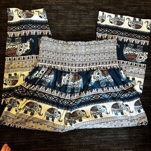 Bohemian Elephant Print Wide-Leg Pants